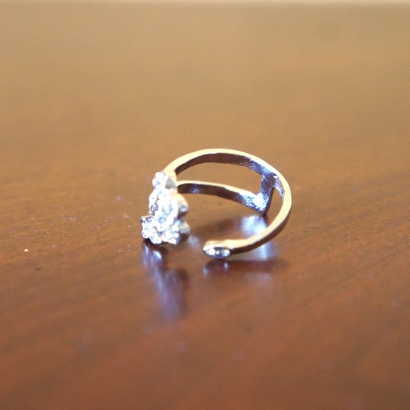 Gold & CZ Flower Leaf Adjustable Ring - Picture 6 of 11